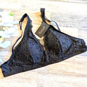 Frederick's of Hollywood black and gold amber rose bra bralette M NWT